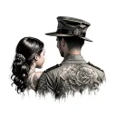 mourning of a military father and his daughter from behind tattoo design idea