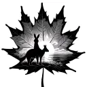 canadian maple leaf with a kangaroo and sunset in the leaf background tattoo design idea