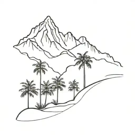 A minimalist design of mountains of Cocora Valley in Colombia with 4 palms tattoo design idea