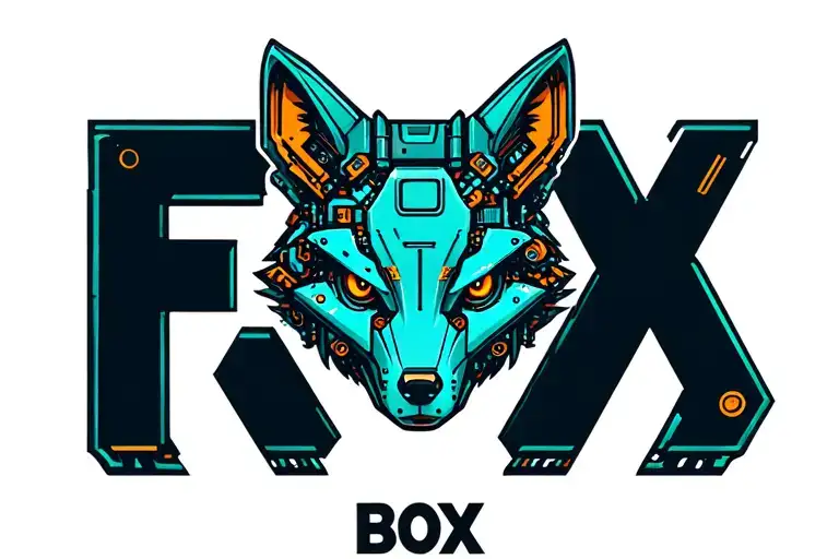 "Fox Box" Words "Fox Box". Mechanical Fox head made out of  battery elements. tattoo design idea