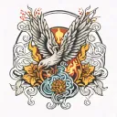 earth fire wing water elements intertwined tattoo design idea