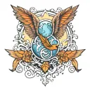 earth fire wing water elements intertwined tattoo design idea