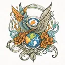 earth fire wing water elements intertwined tattoo design idea