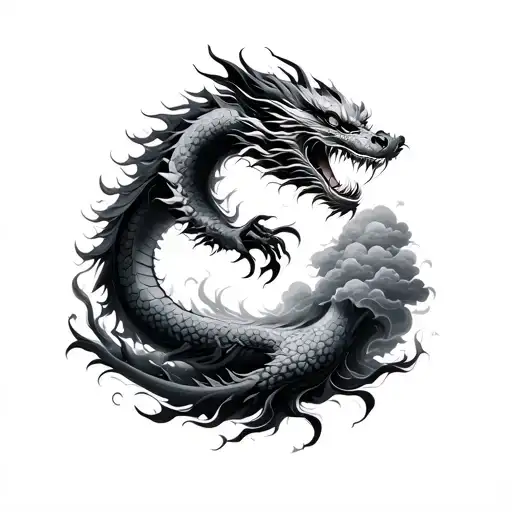 Chinese dragon that descends to the clouds in the circle of hand tattoo design idea