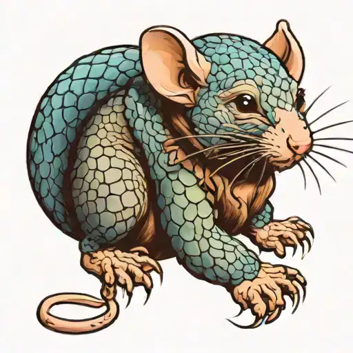 Cute Rat With Blue Chinese Dragon Scales Full Length tattoo design idea