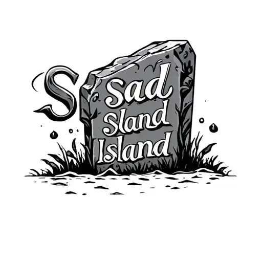 Gravestone with words "sad island" tattoo design idea