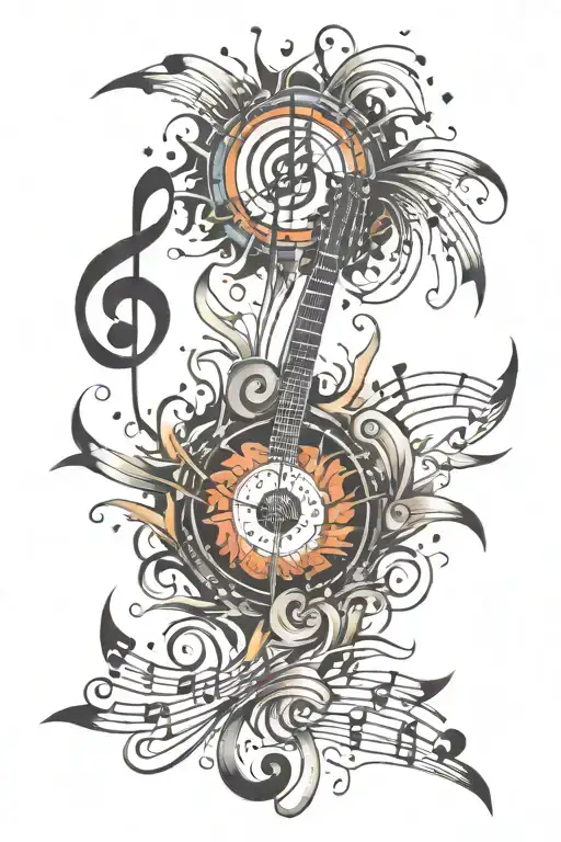 firework bursting with music notes tattoo design idea