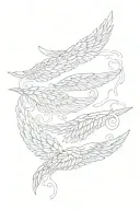 3 angel wing sets with feathers floating around them tattoo design idea