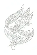 3 angel wing sets with feathers floating around them tattoo design idea