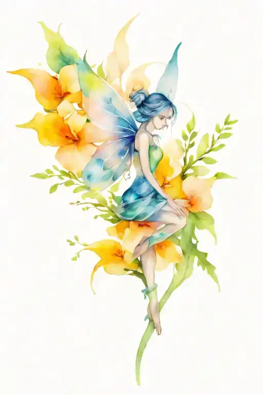 fairy and plants  tattoo design idea