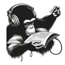 chimpanzee wearing headphones and reading book tattoo design idea