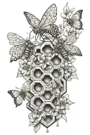 honeycomb, flowers intertwined tattoo design idea