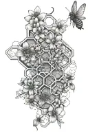 honeycomb, flowers intertwined tattoo design idea