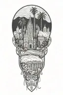 Barcelona and Spanish plants growing with music tattoo design idea