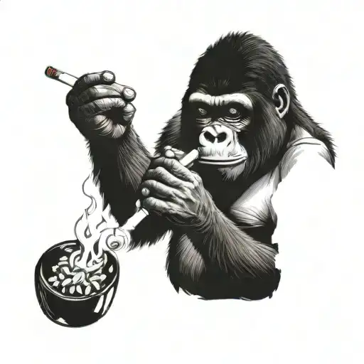 gorilla smoke cigarette being consumed tattoo design idea