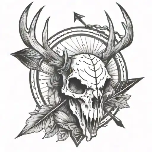 deer skull and arrow tattoo design idea