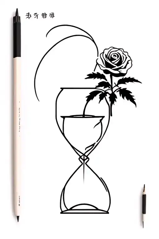 rose, palm tree, hourglass, yin tang tattoo design idea