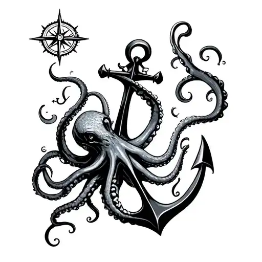 Anchor,nautical,compass,dark art,kraken,octopus,sea creatures tattoo design idea