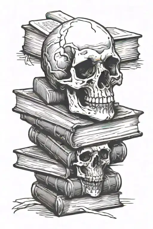 skull, goth, stack of books tattoo design idea