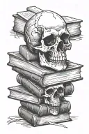 skull, goth, stack of books tattoo design idea