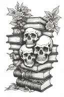skull, goth, stack of books tattoo design idea