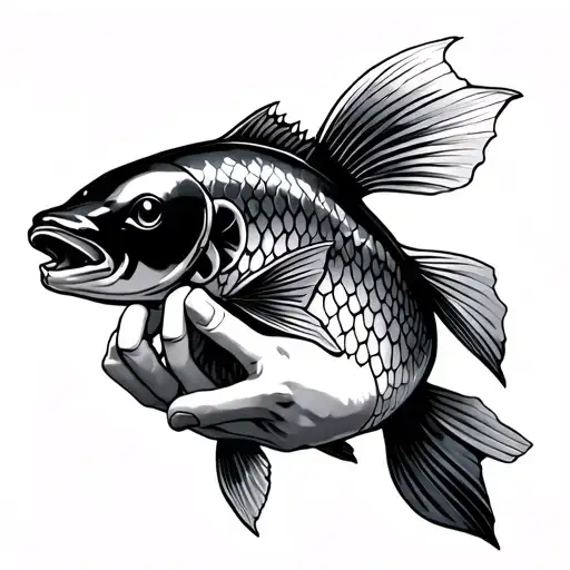 pokemon carp fish and wrist bone hand holding tattoo design idea