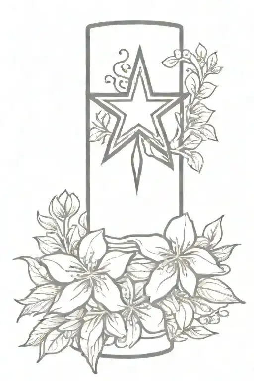 A black and grey design of a memorial candle with the Dallas Cowboys star logo carved into the wax, surrounded by delicate floral accents and a subtle nod to Bud Light beer tattoo design idea