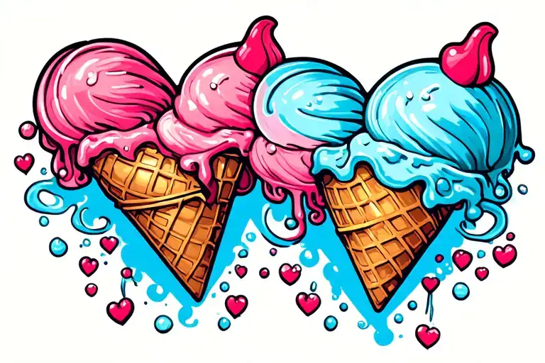 heart made of ice cream cones tattoo design idea