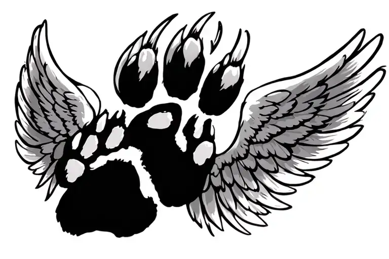 angel wings that go around a paw print tattoo design idea