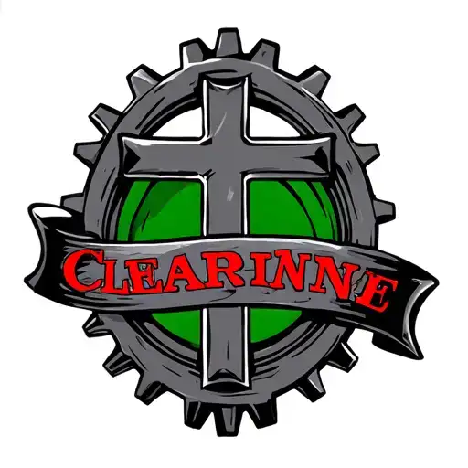 A cross casket with the engine gear number written in red around it and the gear clearance in green tattoo design idea