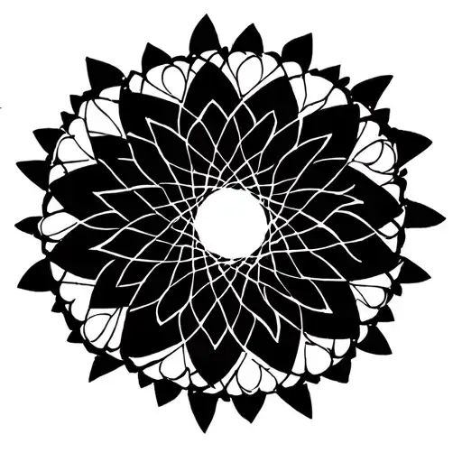 geometric mandala with a black centre incorporating love hearts tattoo design idea