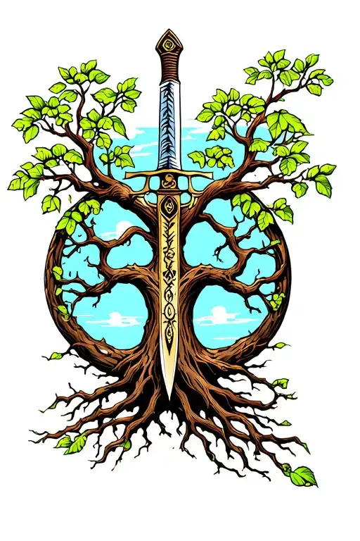 tree of life with sword no background  tattoo design idea