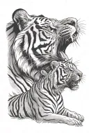 male tiger and cub howling tattoo design idea