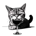 grumpy cute cat lookin through wine glass tattoo design idea