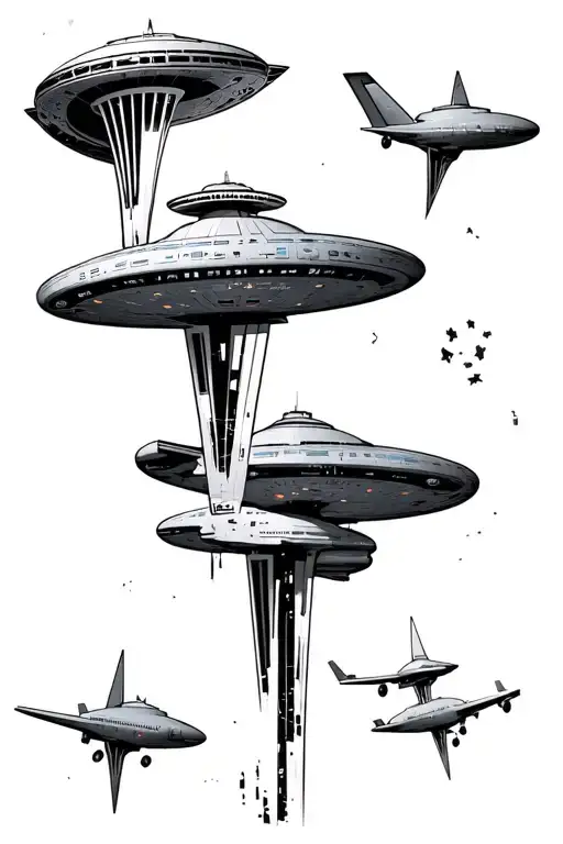 uss enterprise star trek landing at seattle airport tattoo design idea