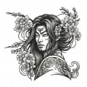 irezumi tattoo sakura flower and Japanese boy with long hair tattoo design idea