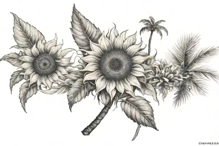 sunflower, palm tree inside tattoo design idea
