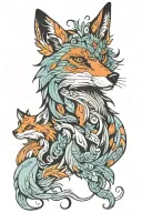 Fox, half rooster, wolf an a river  tattoo design idea