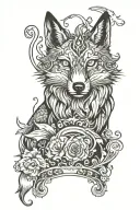 Fox, half rooster, wolf an a river  tattoo design idea
