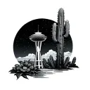 combine a cactus and the space needle tattoo design idea