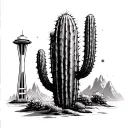 combine a cactus and the space needle tattoo design idea
