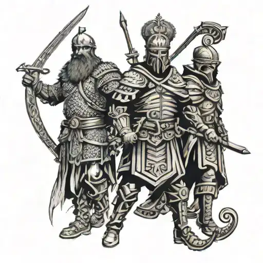 3 warriors of Russia from different eras tattoo design idea