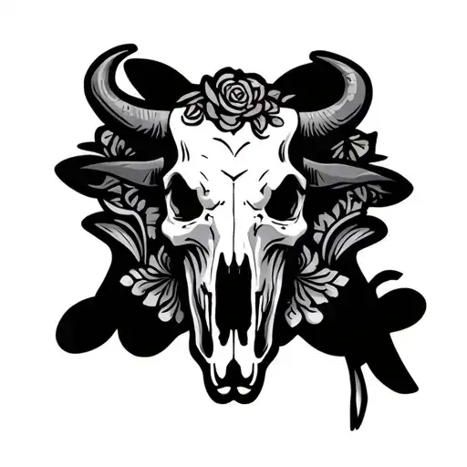 Text Vaccaro with cow skull tattoo design idea