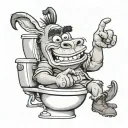 an epic toilet with donkey from shrek on it flipping you off tattoo design idea