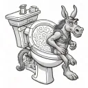an epic toilet with donkey from shrek on it flipping you off tattoo design idea