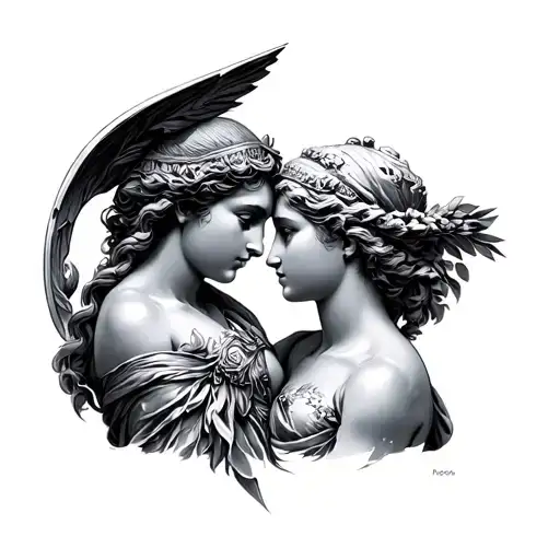Artemis And Apollo tattoo design idea