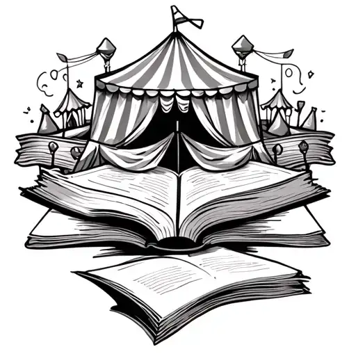 open book with a circus tent above it tattoo design idea