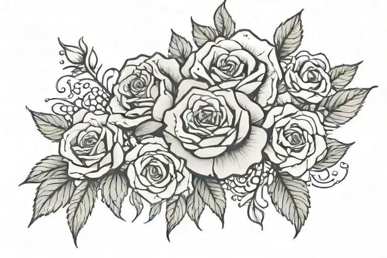 signature surrounded by rose bush tattoo design idea