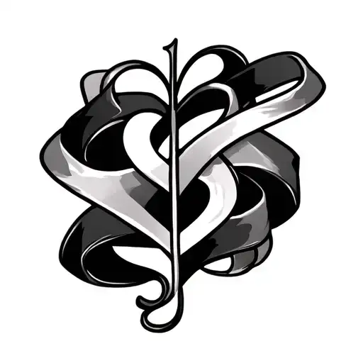 treble and bass clef heart shape ribbons tattoo design idea