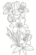 line drawing of a small bouquet with a lily a daisy, narcissus, carnation, and aster flower tattoo design idea